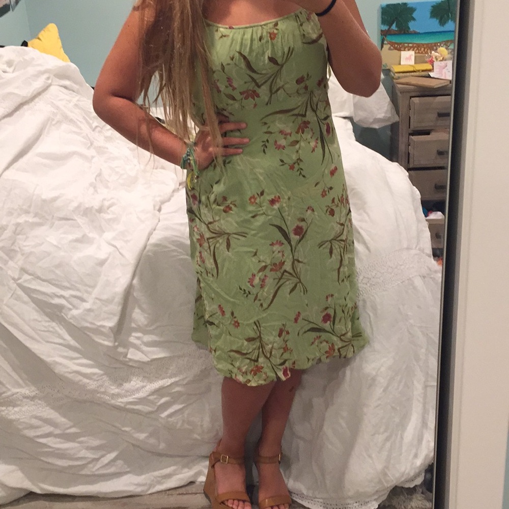 90s vintage light green flower dress💚